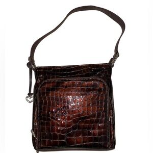 Brighton Croc‑Embossed Patent Leather Shoulder Bag – Metallic Copper Brown